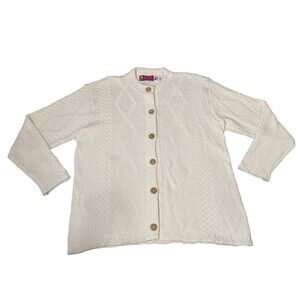 Binghamton Knitting Co. Women's Medium Cream Cardigan Sweater Chunky Knit Button